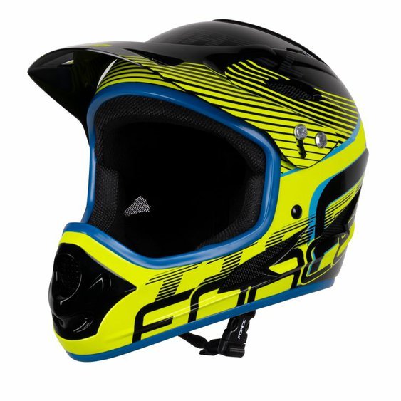 přilba FORCE TIGER downhill, črn-fluo-modrá L - XL